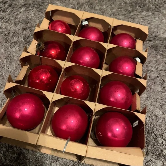 Shiny Brite vintage Holiday Ornament Set Red Gold blue Silver box glass lot - Picture 3 of 10